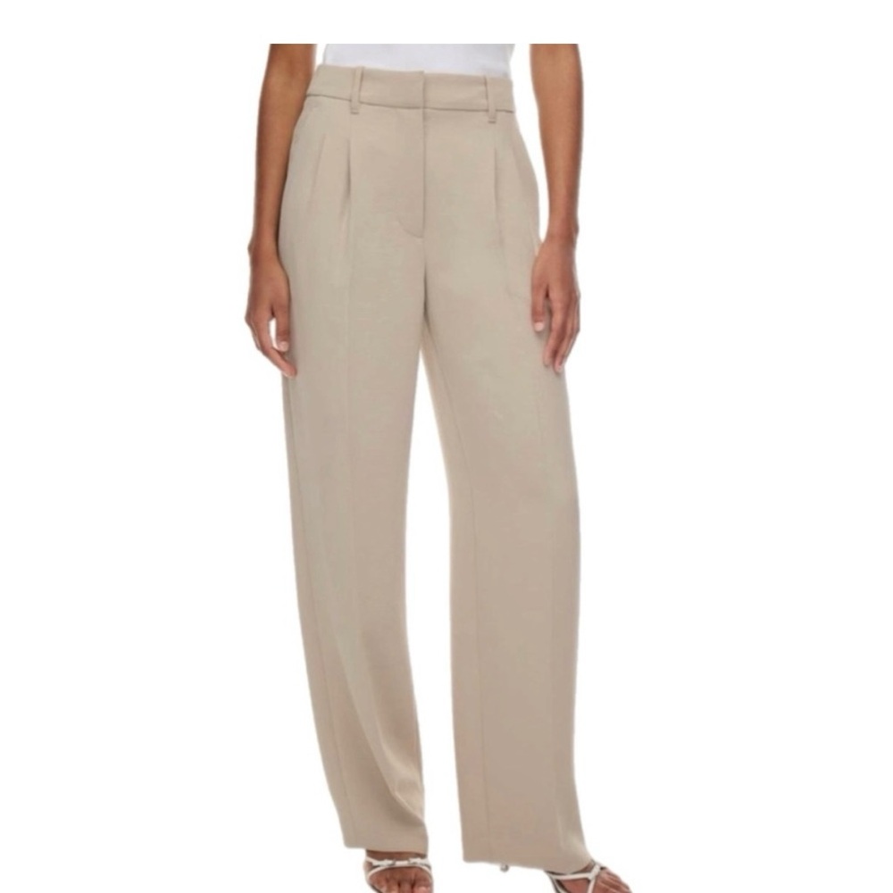 Aritzia Women's Wilfred High Rise Wide Leg Tan Trousers With Pockets, Size 12